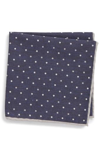 Men's Eleventy Dotted Wool & Cotton Pocket Square, Size - Blue