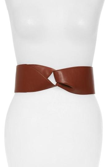 Women's Halogen Knot Faux Leather Stretch Belt - Cognac