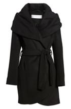 Women's T Tahari Wool Blend Belted Wrap Coat, Size - Black