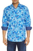 Men's Bugatchi Tropical Leaves Classic Fit Print Sport Shirt - Blue