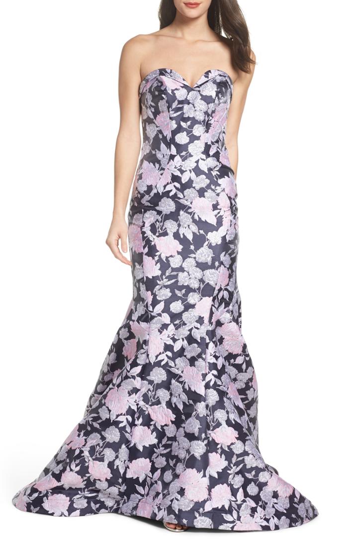 Women's Mac Duggal Floral Jacquard Strapless Mermaid Gown