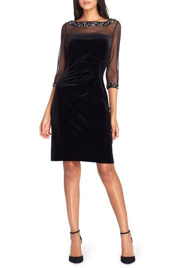 Women's Tahari Embellished Velvet Sheath Dress