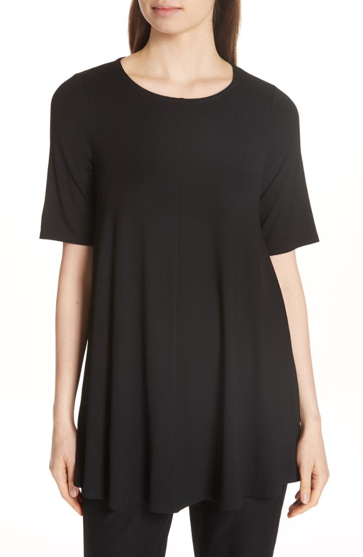 Women's Eileen Fisher Jewel Neck Elbow Sleeve Tunic - Black