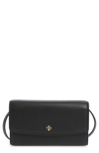 Women's Tory Burch Leather Wallet Crossbody Bag - Black