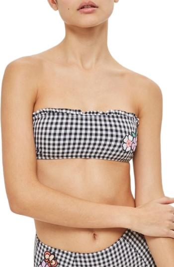 Women's Topshop Applique Gingham Bandeau Bikini Top Us (fits Like 0) - Black