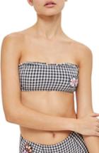 Women's Topshop Applique Gingham Bandeau Bikini Top Us (fits Like 0) - Black