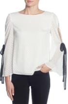 Women's Catherine Catherine Malandrino Britain Swiss Dot Tie Sleeve Blouse - White