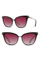 Women's Shwood Arlene 56mm Polarized Cat Eye Sunglasses - Black/ Gunmetal/ Rose Fade