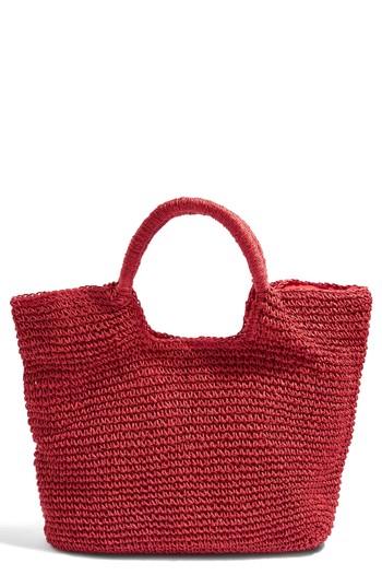 Topshop Brighty Straw Tote Bag - Red