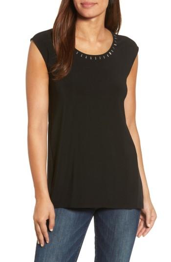 Women's Chaus Embellished Neck Top - Black