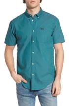 Men's Rvca 'that'll Do' Slim Fit Short Sleeve Oxford Shirt - Blue/green