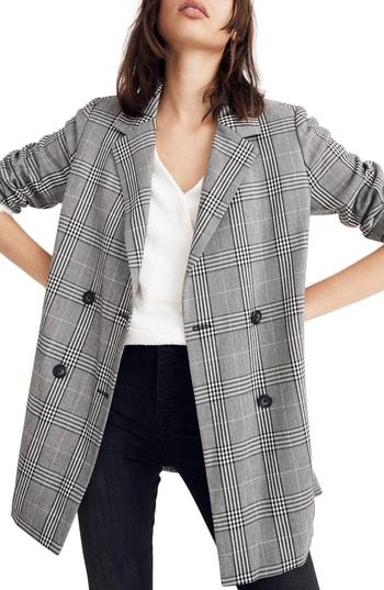 Women's Madewell Caldwell Plaid Double Breasted Blazer, Size - Black