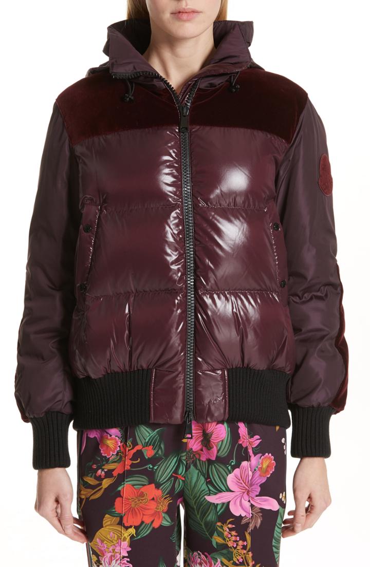 Women's Moncler Elanion Velvet Trim Down Puffer Coat