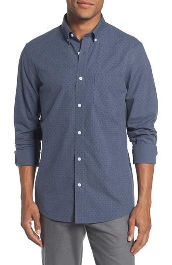 Men's Nordstrom Men's Shop Trim Fit Non-iron Dot Print Sport Shirt, Size - Blue
