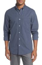 Men's Nordstrom Men's Shop Trim Fit Non-iron Dot Print Sport Shirt, Size - Blue
