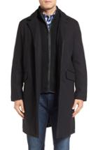 Men's Cole Haan Wool Blend Overcoat With Knit Bib Inset, Size - Black