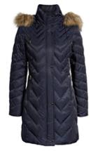 Women's Marc New York Matte Satin Chevron Faux Fur Trim Coat - Blue