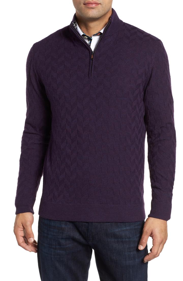 Men's Robert Graham Rowley Classic Fit Quarter Zip Sweater, Size - Purple