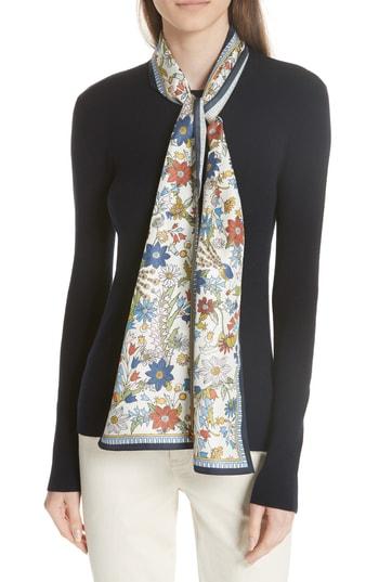 Women's Tory Burch Laura Rib Knit Sweater & Silk Scarf - Blue
