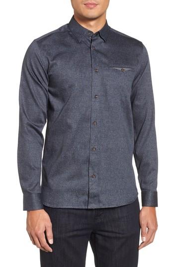 Men's Ted Baker London Norbor Modern Slim Fit Microdot Print Sport Shirt (m) - Blue