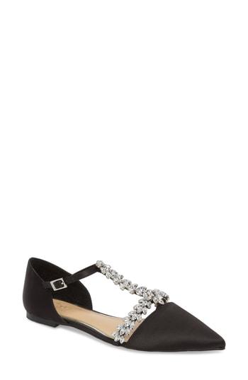 Women's Jewel Badgley Mischka Maury Embellished T-strap Flat M - Black