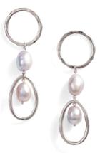 Women's Halogen Pearl Double Drop Hoop Earrings