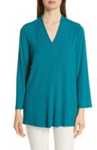 Women's Eileen Fisher V-neck Top, Size - Blue/green