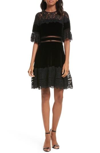 Women's Rebecca Taylor Lace & Velvet Dress - Black