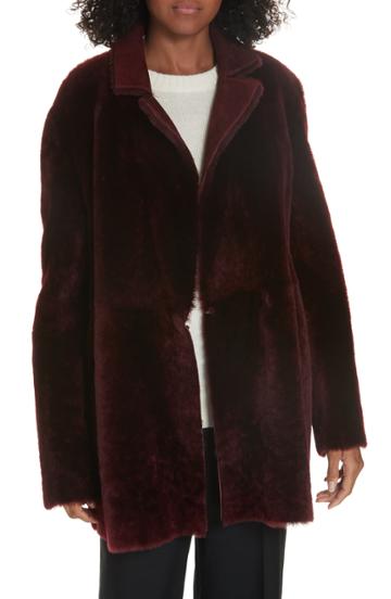 Women's Theory Clairene Reversible Genuine Shearling Coat, Size - Burgundy