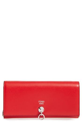 Women's Fendi Calfskin Leather Wallet On A Chain - Red