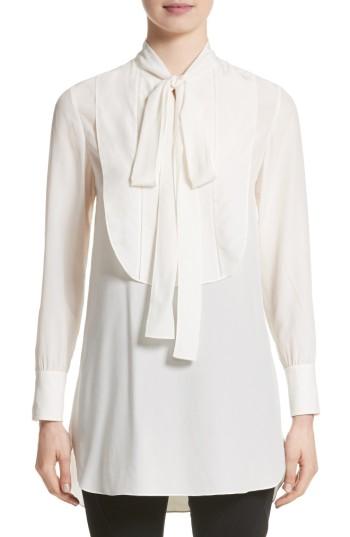 Women's Burberry Hawk Tie Neck Silk Blouse - White