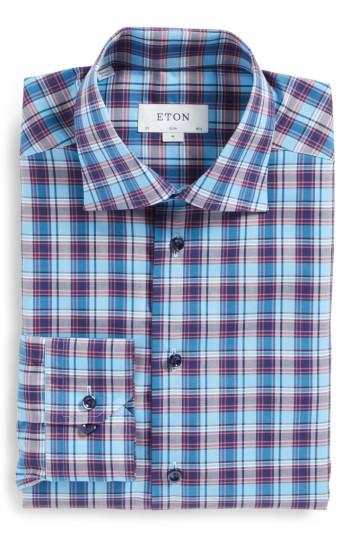 Men's Eton Slim Fit Check Dress Shirt - - Blue
