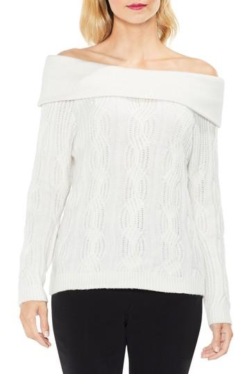 Women's Vince Camuto Off The Shoulder Cable Sweater, Size - White