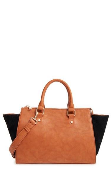 Sole Society 'bridgette' Winged Faux Leather & Faux Suede Satchel - Brown