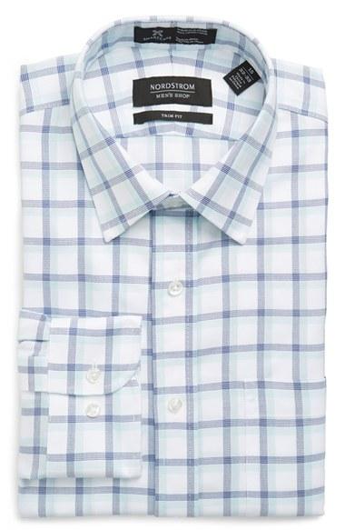 Men's Nordstrom Men's Shop Smartcare(tm) Trim Fit Check Dress Shirt .5 34/35 - Blue