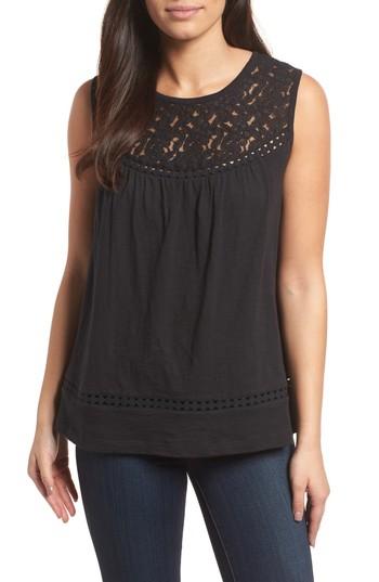 Women's Caslon Lace & Slub Knit Tank - Black