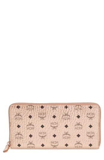 Women's Mcm Large Visetos Coated Canvas Zip Wallet - Metallic