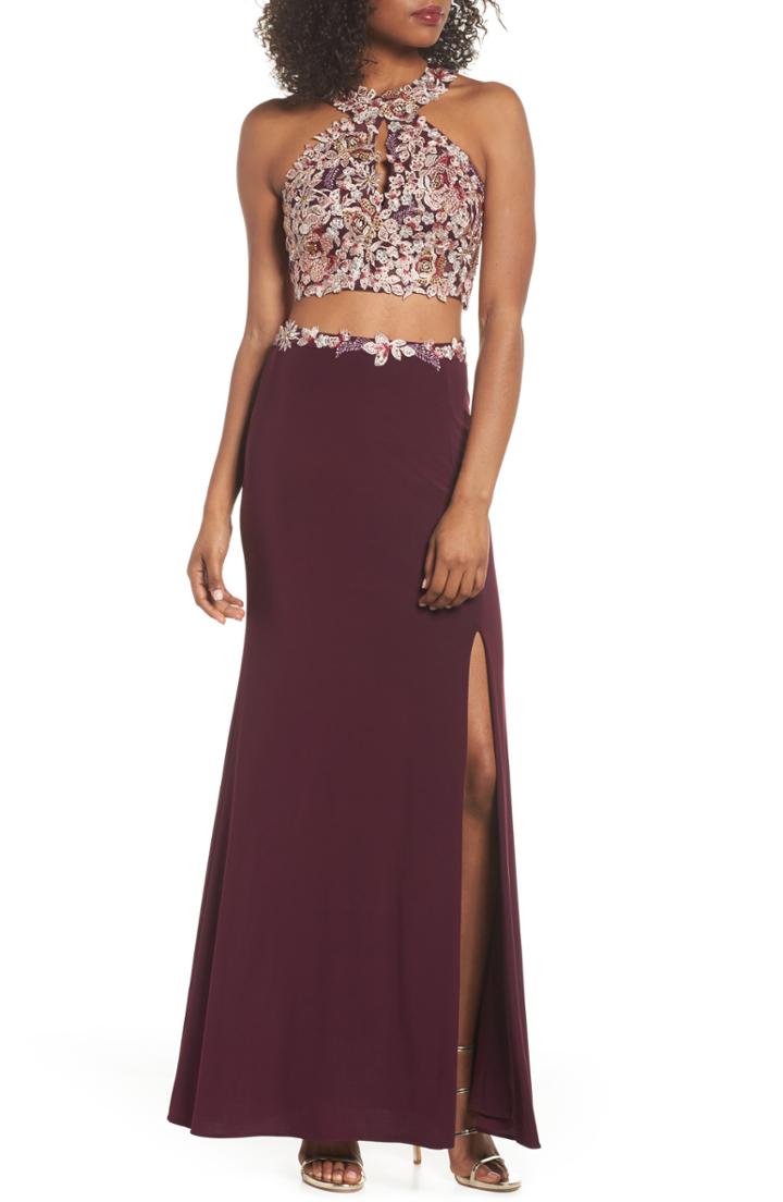 Women's Xscape Embroidered Two-piece Gown