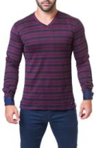Men's Maceoo Trim Fit Stripe Check V-neck T-shirt (m) - Black