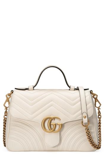 Gucci Small Gg Marmont 2.0 Matelasse Leather Top Handle Bag - White
