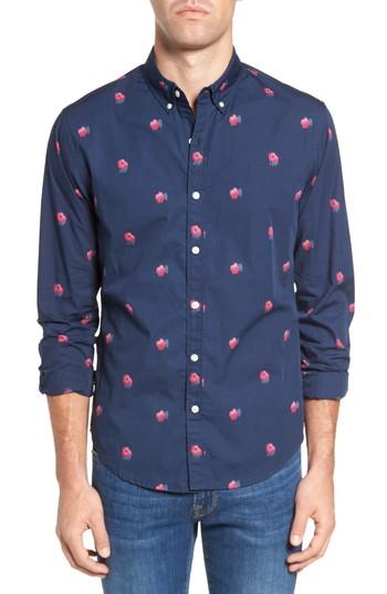 Men's Bonobos Slim Fit Washed Rose Print Sport Shirt - Blue