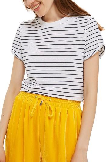Women's Topshop Roll Cuff Stripe Tee Us (fits Like 2-4) - Blue
