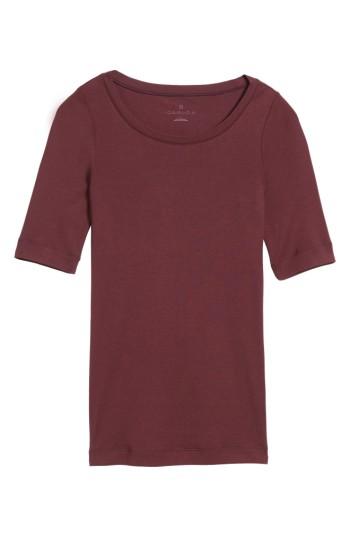 Women's Caslon Ballet Neck Cotton & Modal Knit Elbow Sleeve Tee - Burgundy