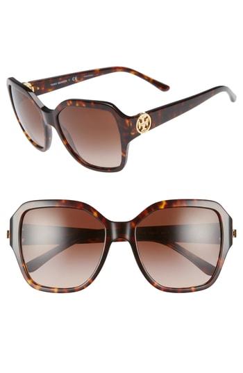 Women's Tory Burch Reva 56mm Square Sunglasses - Dark Tortoise Gradient