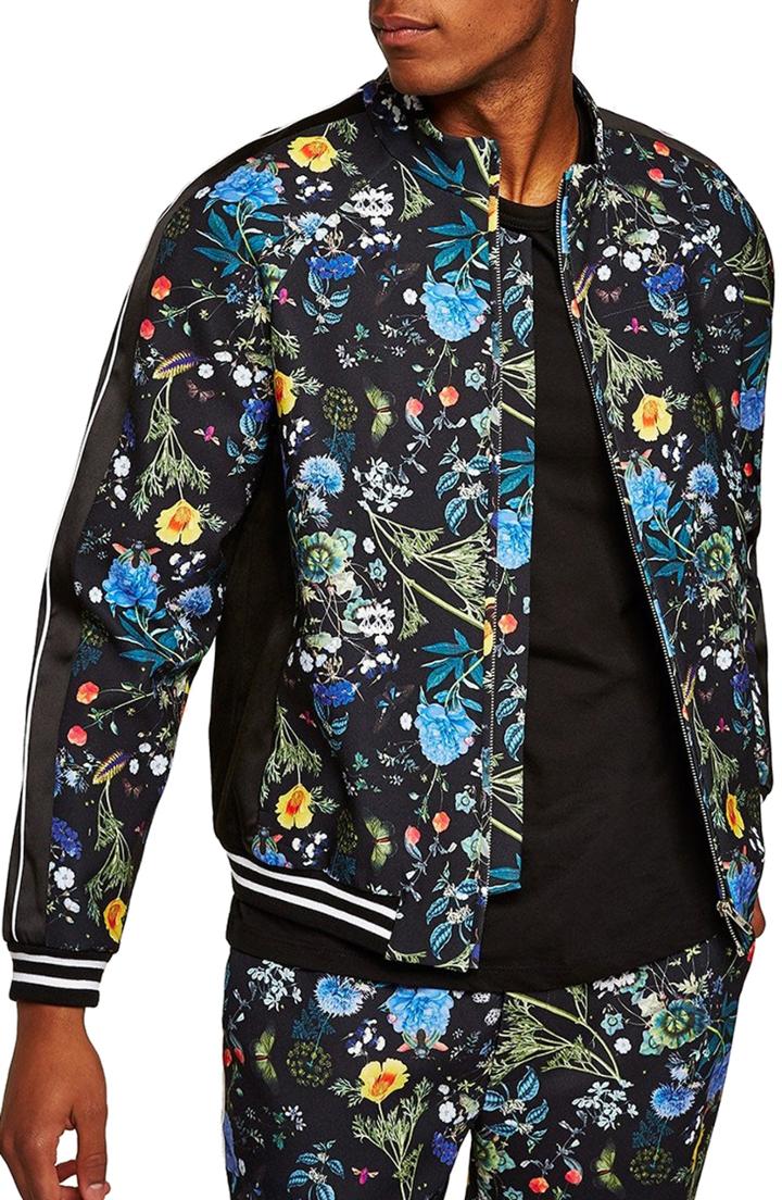 Men's Topman Floral Track Jacket, Size - Black