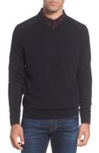 Men's Nordstrom Men's Shop Saddle Shoulder Cotton & Cashmere V-neck Sweater - Black