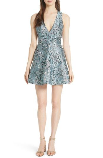 Women's Alice + Olivia Tennie V-neck Fit & Flare Dress - Blue