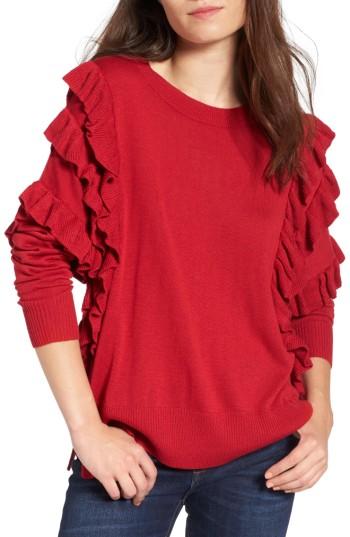 Women's Bp. Ruffle Pullover, Size - Red