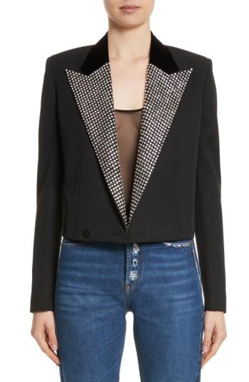 Women's Saint Laurent Crystal Lapel Blazer Us / 38 Fr - Black