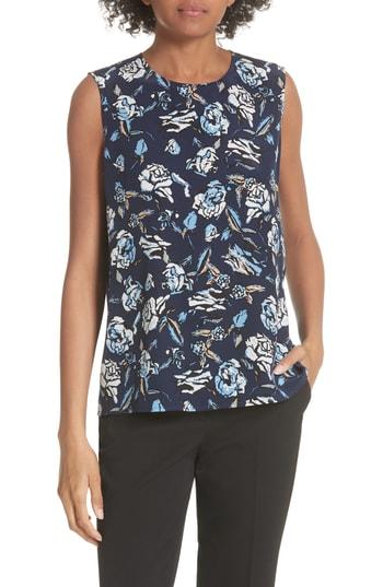 Women's Diane Von Furstenberg Floral Print Silk Shell, Size - Blue